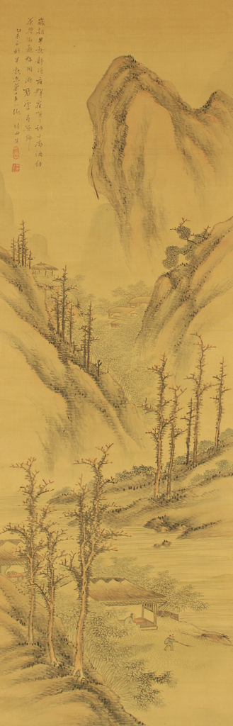 田能村竹田筆　絹本淡彩水墨【黄金水湧出之図】大徳寺378世無学宗行　詩NO63 田能村竹田筆 絹本淡彩水墨【黄金水湧出之図】大徳寺378世無