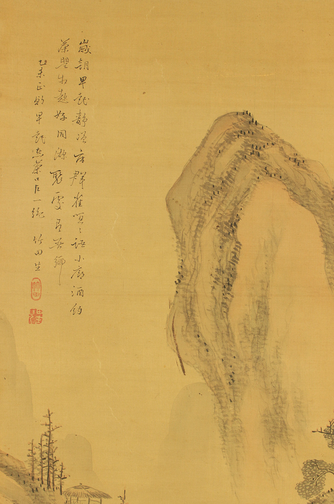 田能村竹田筆　絹本淡彩水墨【黄金水湧出之図】大徳寺378世無学宗行　詩NO63 田能村竹田筆 絹本淡彩水墨【黄金水湧出之図】大徳寺378世無