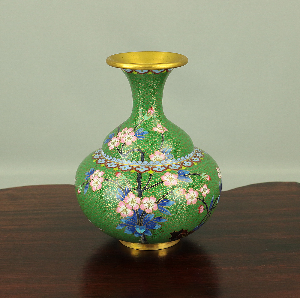 Cloisonne Enamel Flower design Green-based Chinese Flower Vase VA164 ...