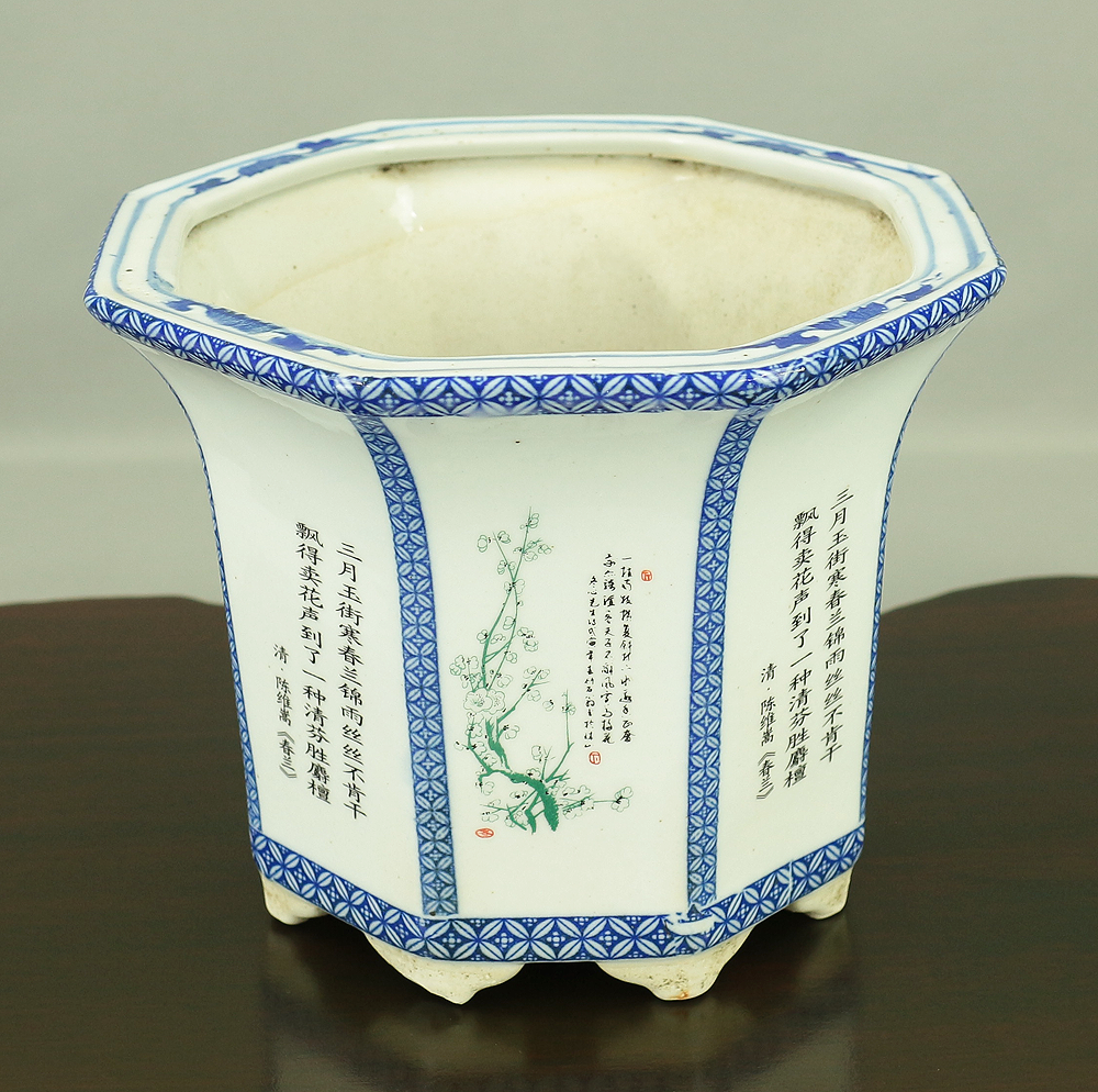 chinese ceramic flower pots Chinese Sometsuke Rectangle Shikunshi (Four classic plants) Bonsai Pot – Reiwa Antiques