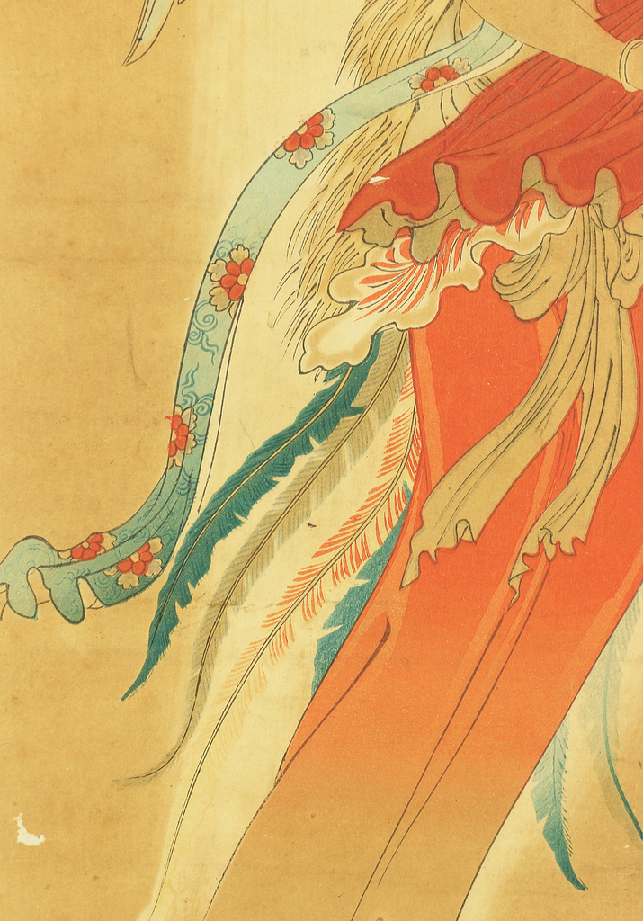 豊原国周 Toyohara Kunichika (1835-1900) Japanese antique art Woodblock Print  Kakejiku Hanging scroll / Tennyo 天女 Ogami Kikugoro 尾上菊五郎 Hagoromo 羽衣 A347