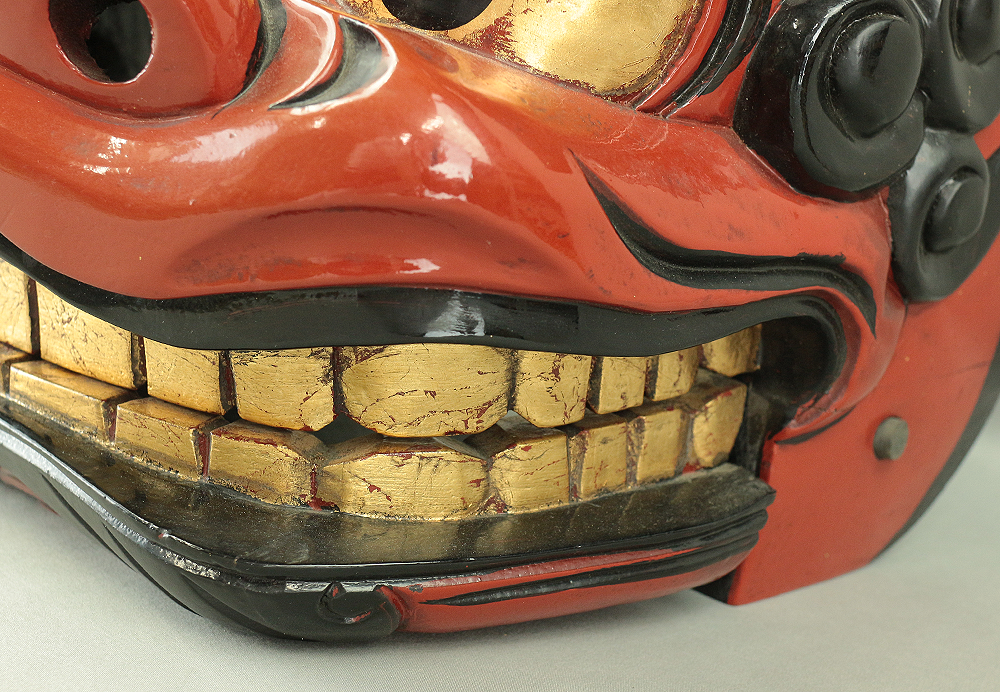Shishigashira Japanese Old lacquered Gilt with eyes and tooth Shishigashira Japanese Old lacquered Gilt with eyes and tooth