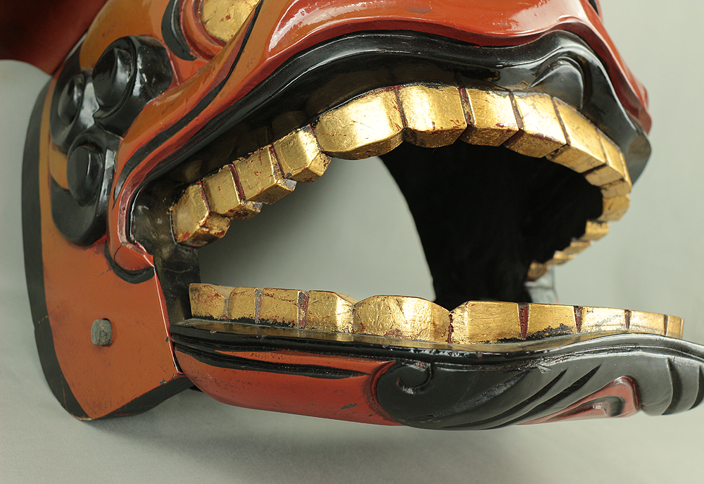 Shishigashira Japanese Old lacquered Gilt with eyes and tooth Shishigashira Japanese Old lacquered Gilt with eyes and tooth